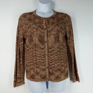 Missoni x Target Women Cardigan Sweater XL Brown Gold Chevron Metallic Knit Boho